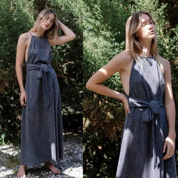 Anthropologie Six Crisp Days Kalyma Maxi Dress Small Lagenlook Sleeveless Gray - Picture 1 of 8